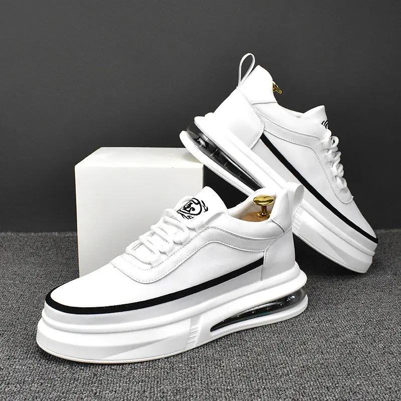 Korean style men fashion white shoes genuine leather flats shoe comfort air cushion sneakers street platform footwear chaussure