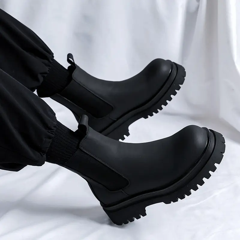 men luxury fashion high motorcycle boots black stylish platform shoes cowboy original leather boot handsome chunky chelsea botas