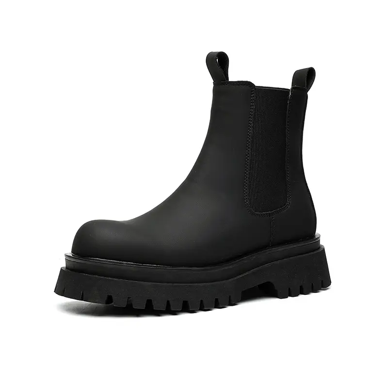 men luxury fashion high motorcycle boots black stylish platform shoes cowboy original leather boot handsome chunky chelsea botas