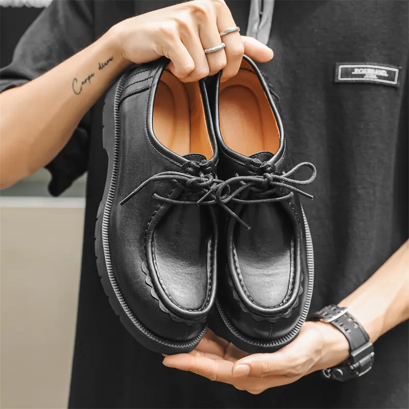 men fashion business wedding dress shoes lace-up original leather shoe black stylish platform sneakers breathable footwear mans