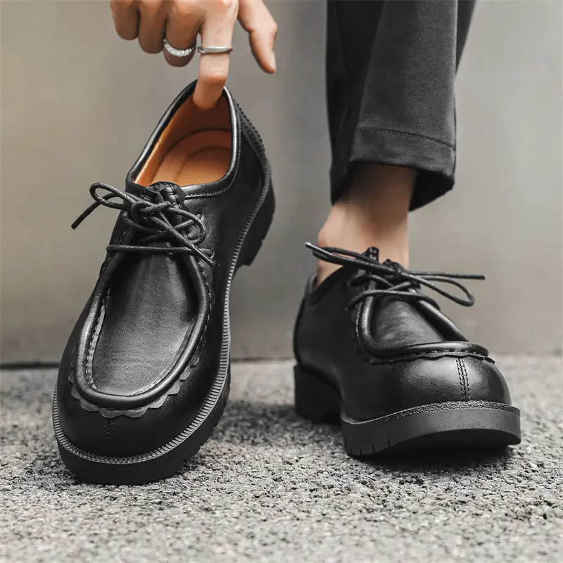 men fashion business wedding dress shoes lace-up original leather shoe black stylish platform sneakers breathable footwear mans