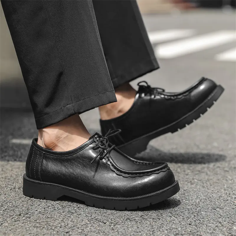 men fashion business wedding dress shoes lace-up original leather shoe black stylish platform sneakers breathable footwear mans