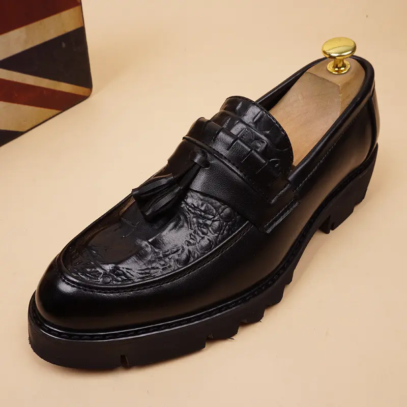 Korean style mens fashion natural leather shoes slip-on driving tassels shoe party nightclub platform loafers stylish footwear