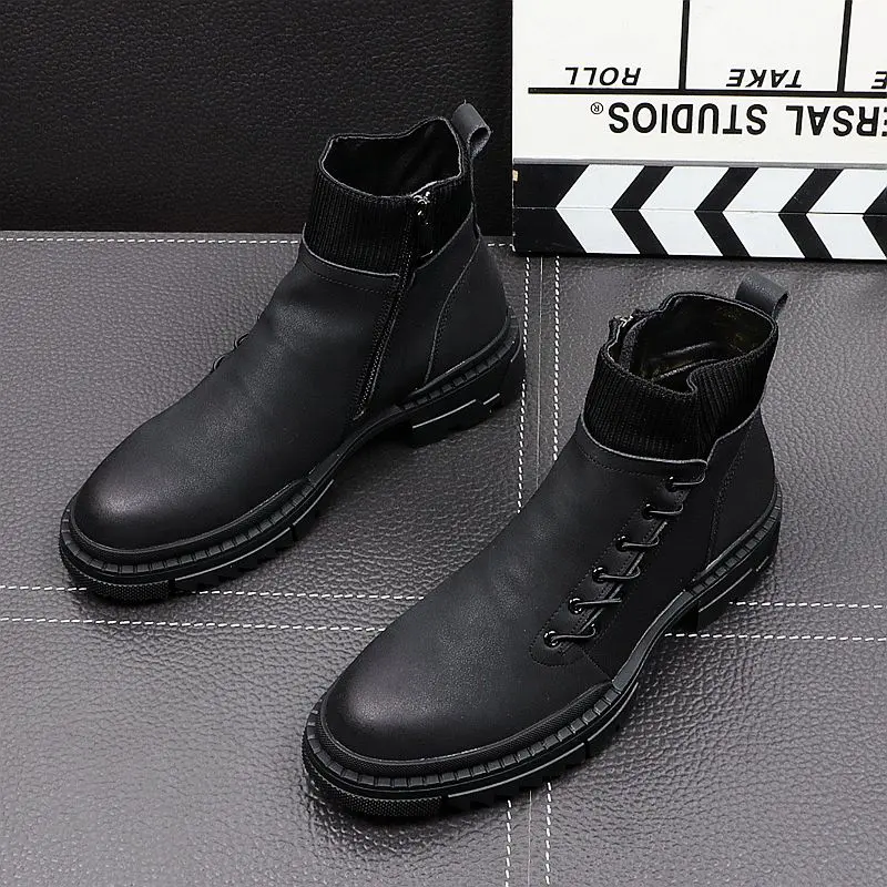 men's leisure punk nightclub wear desert boots trend platform shoes designer military boot handsome cowboy botas hombre footwear