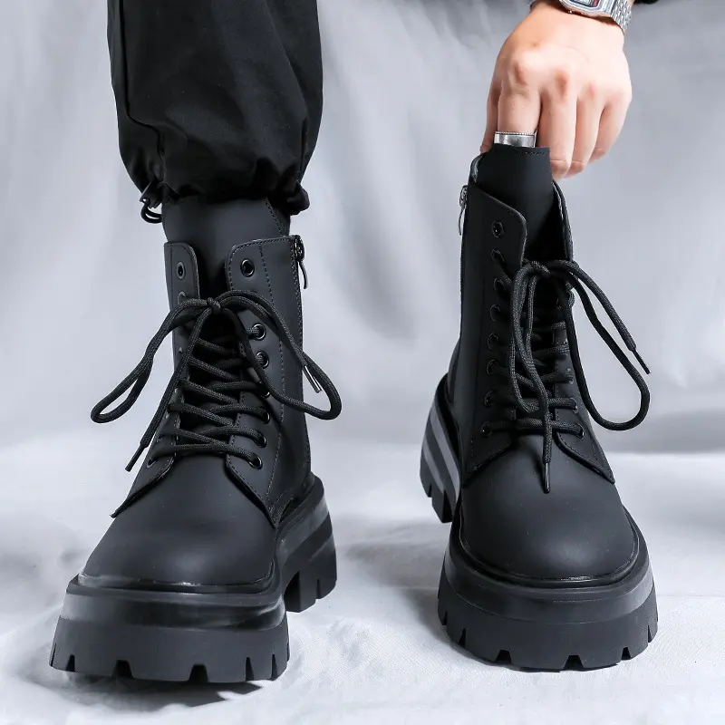 mens fashion party nightclub high motorcycle boots autumn winter shoes cowboy original leather boot cool platform long botas man