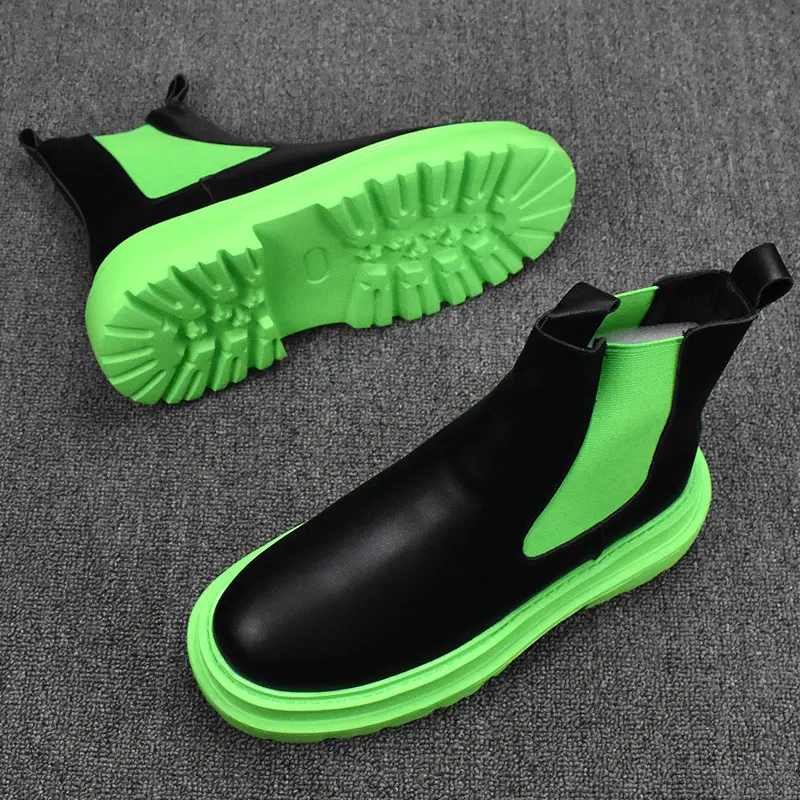 men fashion punk hip hop dress high chelsea boots black white shoes cowboy original leather boot cool platform motorcycle botas