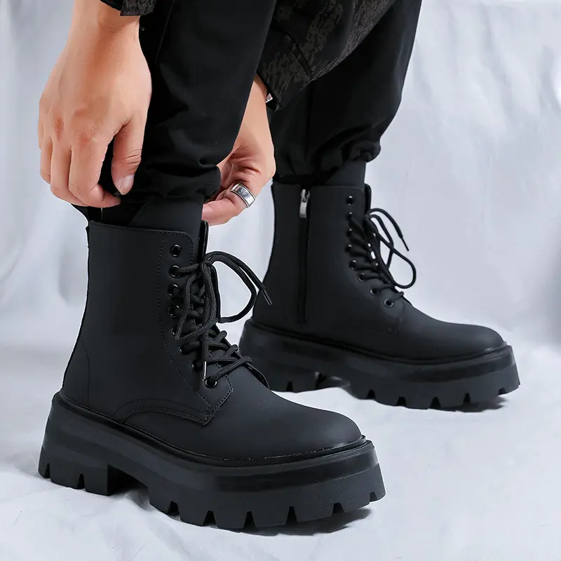 mens fashion party nightclub high motorcycle boots autumn winter shoes cowboy original leather boot cool platform long botas man
