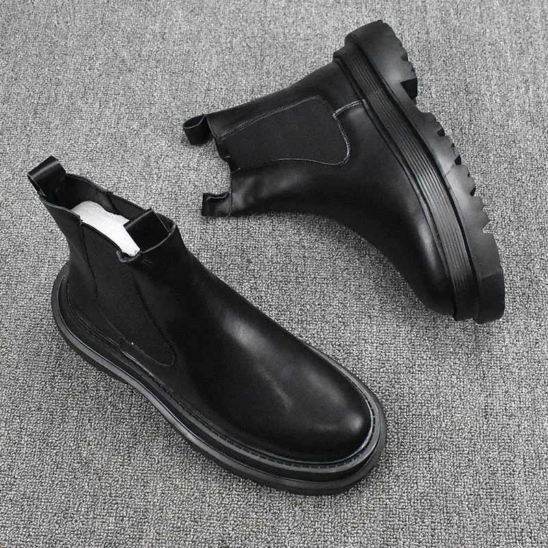 men fashion punk hip hop dress high chelsea boots black white shoes cowboy original leather boot cool platform motorcycle botas
