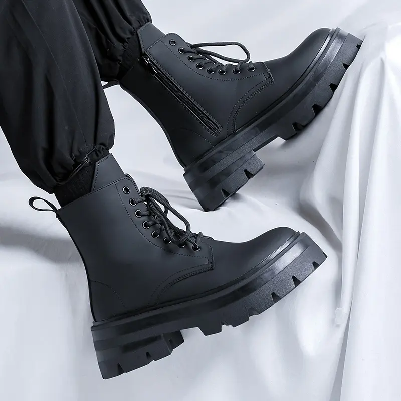 mens fashion party nightclub high motorcycle boots autumn winter shoes cowboy original leather boot cool platform long botas man