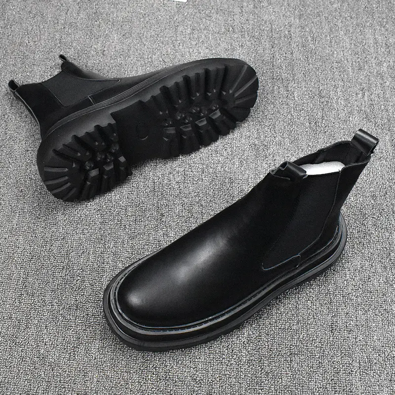 men fashion punk hip hop dress high chelsea boots black white shoes cowboy original leather boot cool platform motorcycle botas