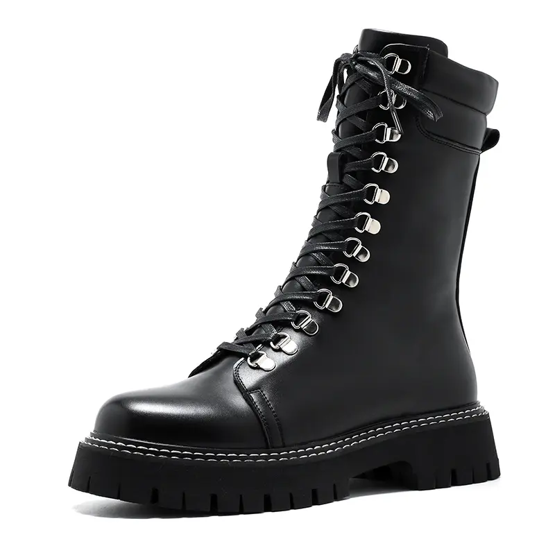 men fashion handsome high motorcycle boots lace-up original leather shoes cowboy platform boot spring autumn long knight botas