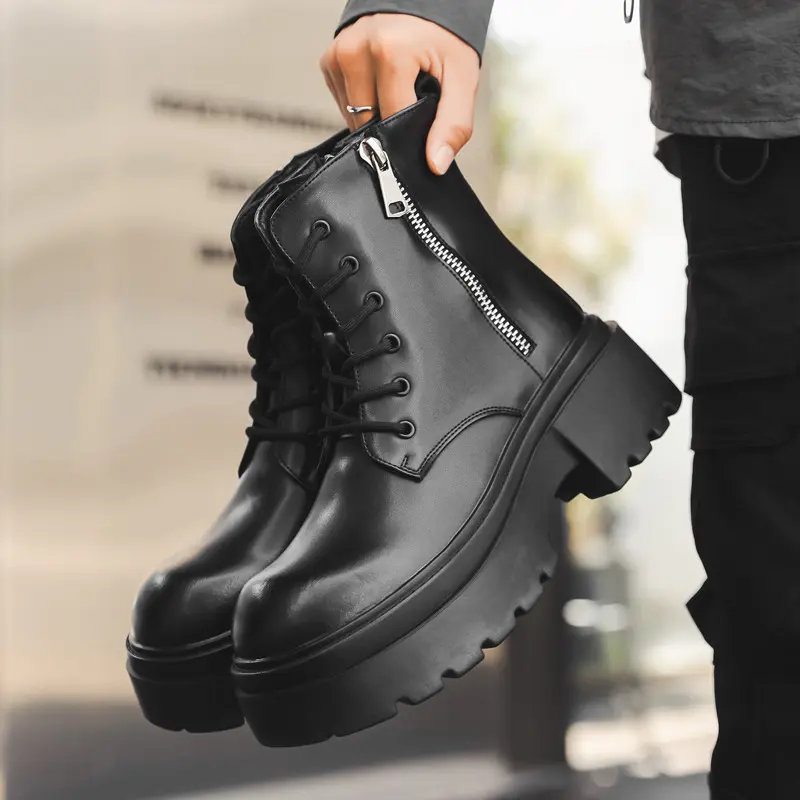 men luxury fashion party nightclub high motorcycle boots genuine leather shoes cowboy platform boot handsome long knight botas