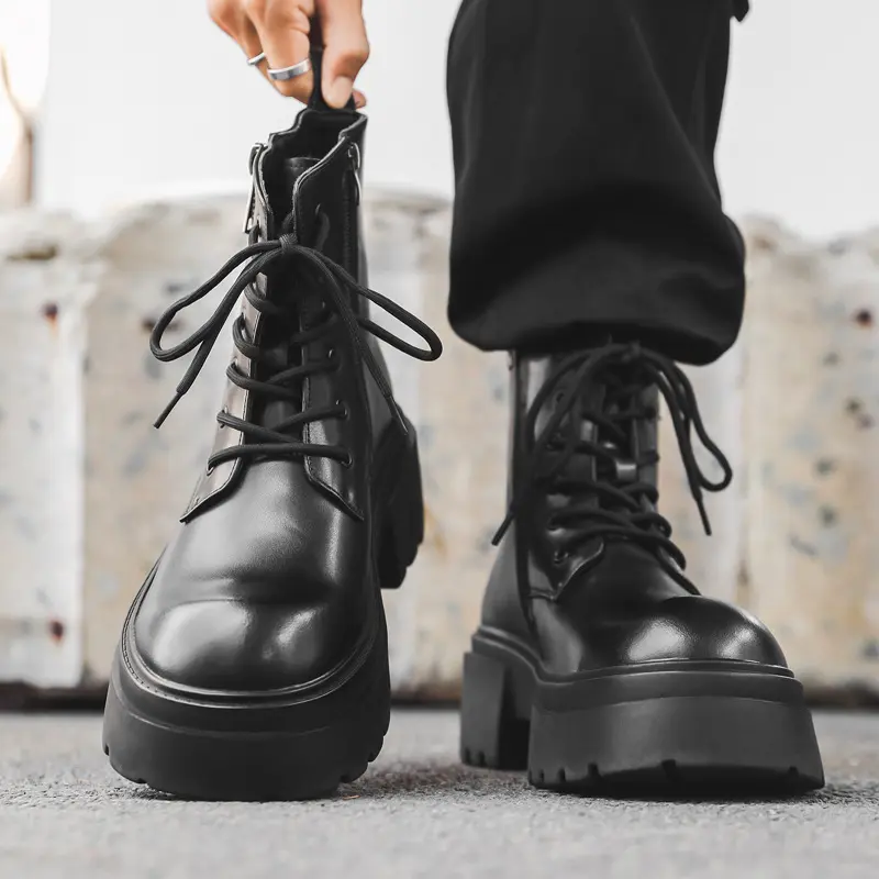men luxury fashion party nightclub high motorcycle boots genuine leather shoes cowboy platform boot handsome long knight botas