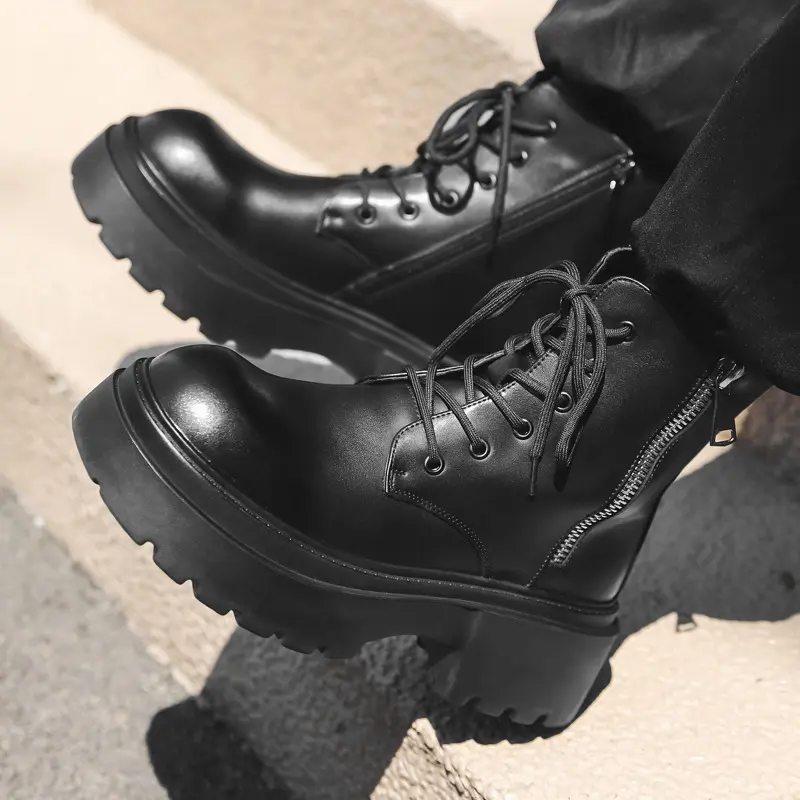 men luxury fashion party nightclub high motorcycle boots genuine leather shoes cowboy platform boot handsome long knight botas