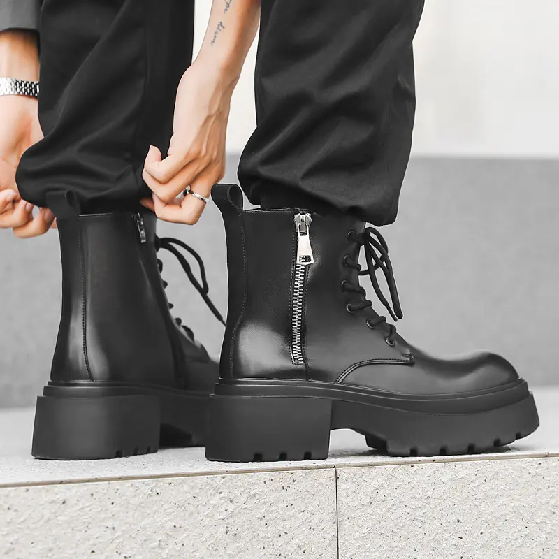 men luxury fashion party nightclub high motorcycle boots genuine leather shoes cowboy platform boot handsome long knight botas