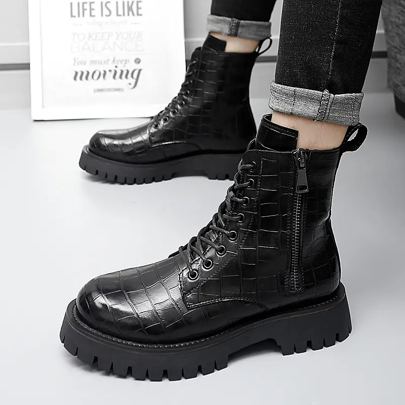 brand designer men's fashion party banquet wear autumn winter boots tide platform shoes cowboy ankle boot original leather botas