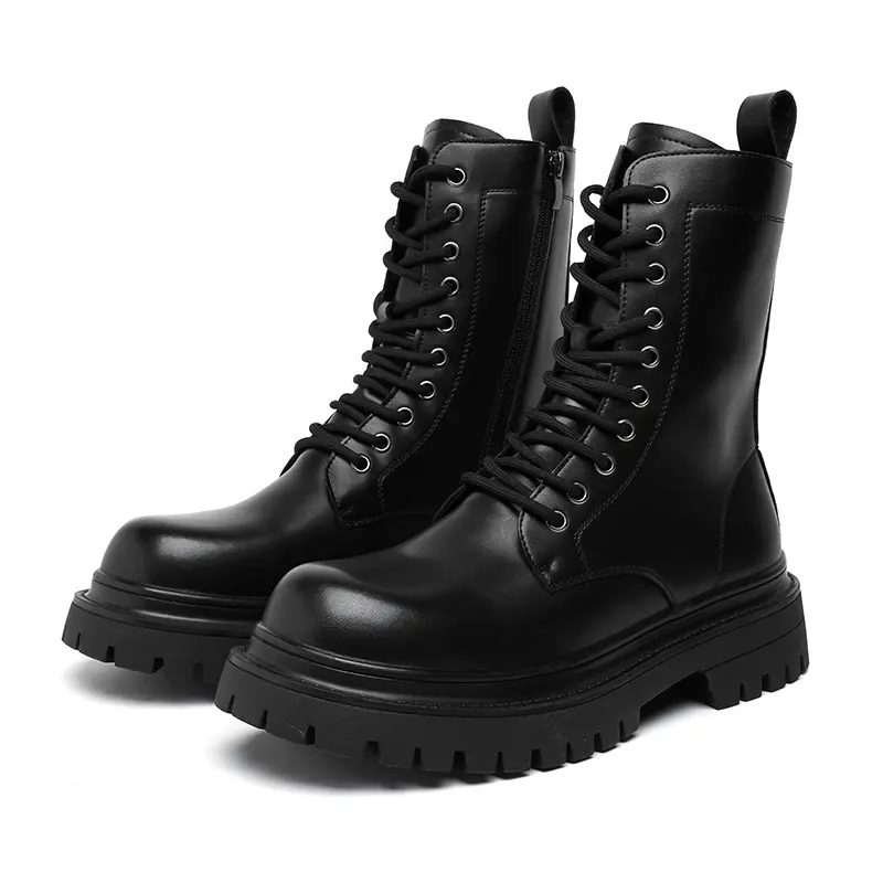 men fashion party nightclub high boots black stylish original leather shoes cowboy platform boot handsome long motorcycle botas