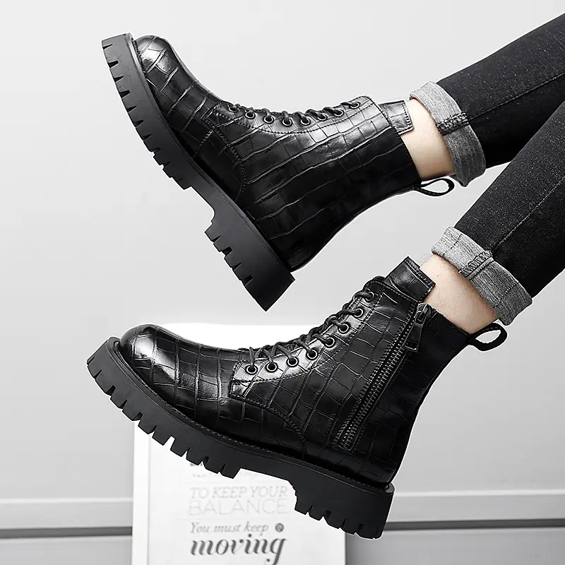 brand designer men's fashion party banquet wear autumn winter boots tide platform shoes cowboy ankle boot original leather botas