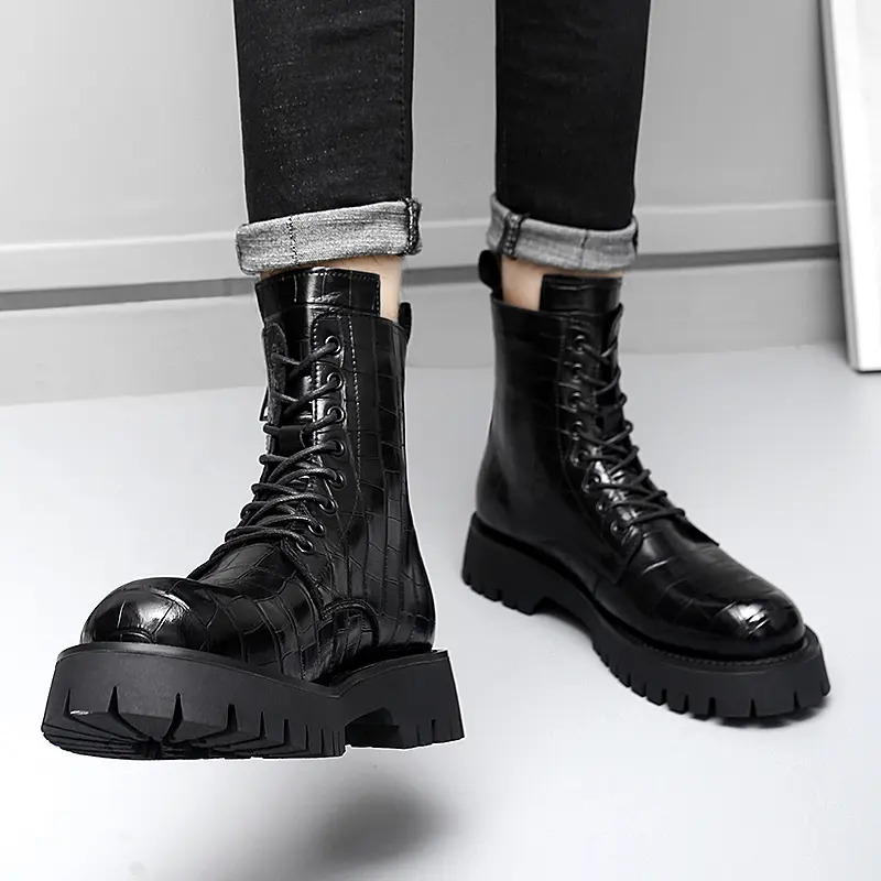 brand designer men's fashion party banquet wear autumn winter boots tide platform shoes cowboy ankle boot original leather botas