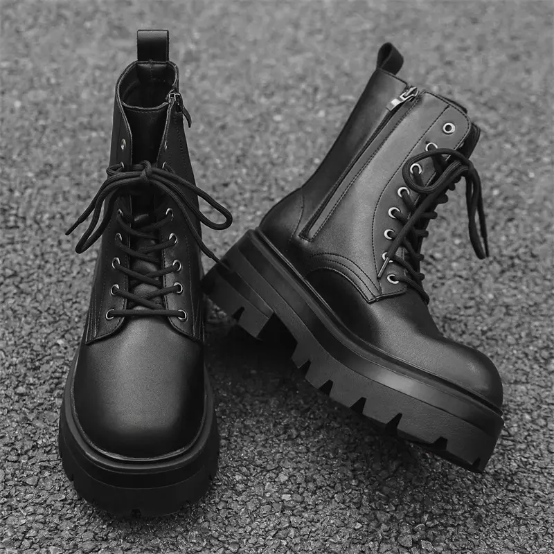 men's casual high motorcycle boots black trendy genuine leather shoes cowboy autumn winter boot stage nightclub platform botas