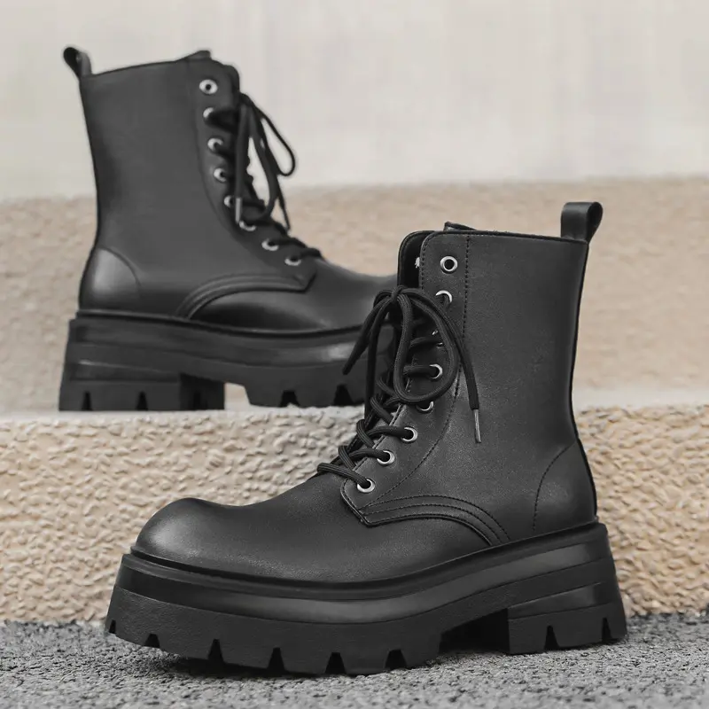 men's casual high motorcycle boots black trendy genuine leather shoes cowboy autumn winter boot stage nightclub platform botas