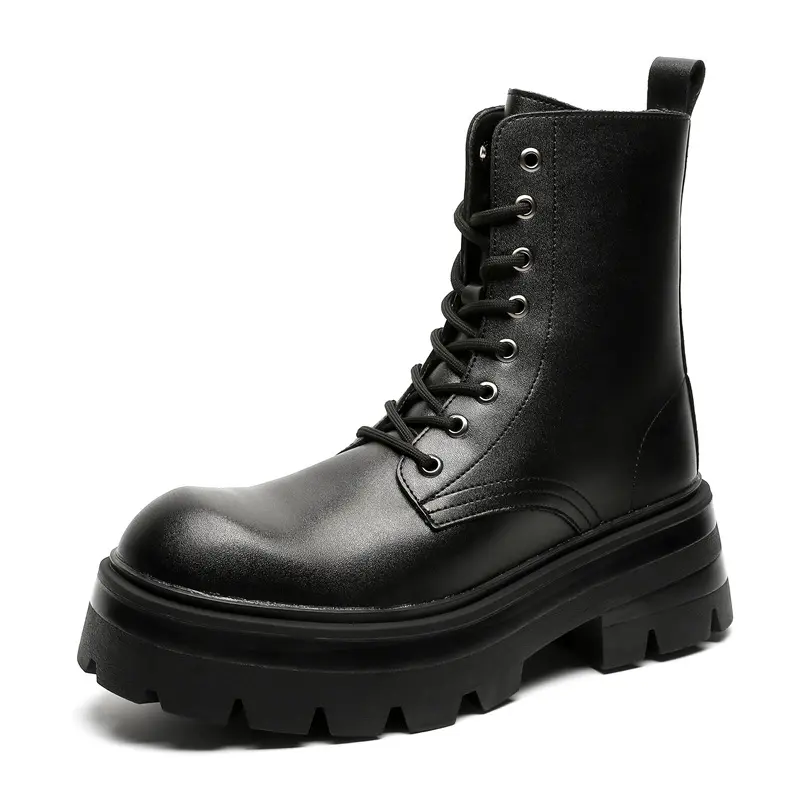 men's casual high motorcycle boots black trendy genuine leather shoes cowboy autumn winter boot stage nightclub platform botas
