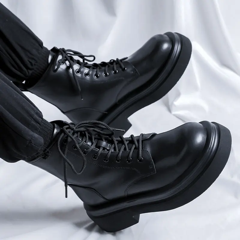 men's casual platform boots lace-up original leather shoes party banquet dress cowboy ankle boot handsome high motorcycle botas
