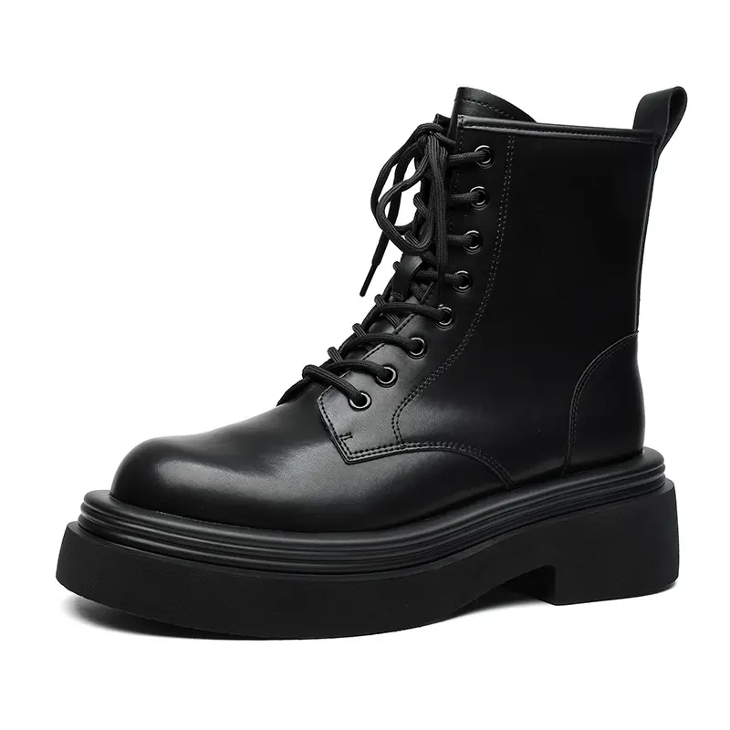 men's casual platform boots lace-up original leather shoes party banquet dress cowboy ankle boot handsome high motorcycle botas