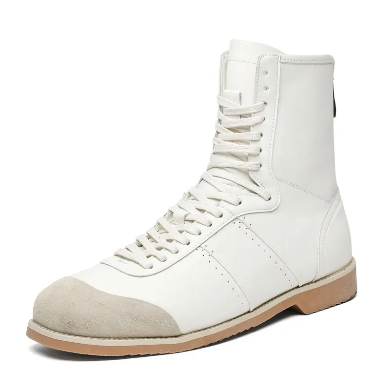 mens fashion original leather boots lace-up black white shoes cosplay stage cowboy high boot designer long motorcycle botas male