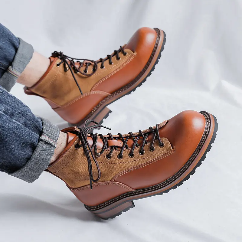 men luxury fashion genuine leather boots brand designer platform shoes outdoors cowboy tooling work boot cool ankle botas hombre