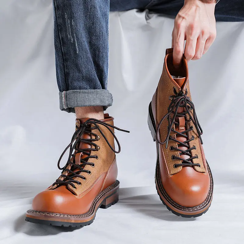 men luxury fashion genuine leather boots brand designer platform shoes outdoors cowboy tooling work boot cool ankle botas hombre