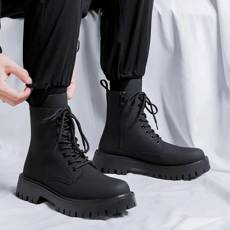 new arrival men's fashion platform boots lace-up original leather shoes big size autumn winter boot handsome high botas zapatos