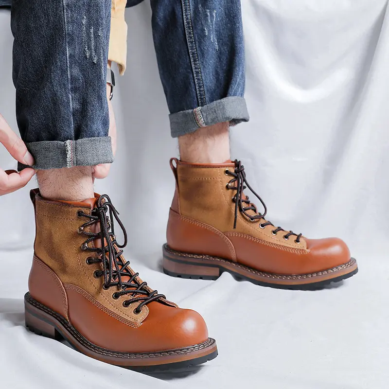 men luxury fashion genuine leather boots brand designer platform shoes outdoors cowboy tooling work boot cool ankle botas hombre