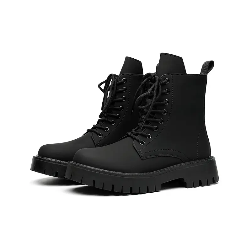 new arrival men's fashion platform boots lace-up original leather shoes big size autumn winter boot handsome high botas zapatos