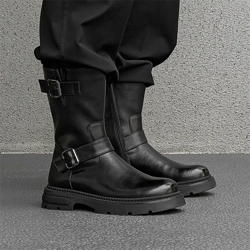 England style men fashion high knight boots black designer platform shoes cowboy original leather boot long motorcycle botas man