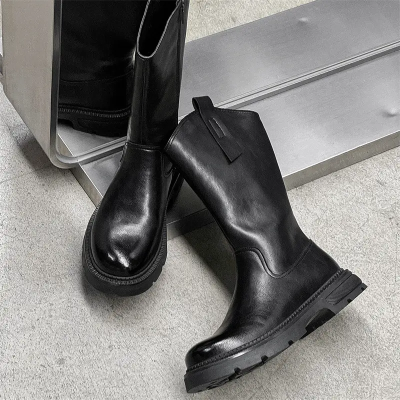 men's fashion stage nightclub high chelsea chimney boots trendy platform shoes cowboy original leather long motorcycle botas man