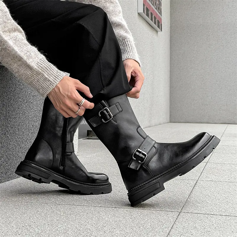 England style men fashion high knight boots black designer platform shoes cowboy original leather boot long motorcycle botas man