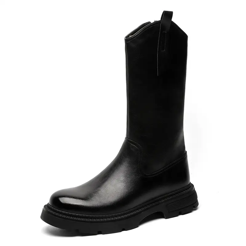 men's fashion stage nightclub high chelsea chimney boots trendy platform shoes cowboy original leather long motorcycle botas man