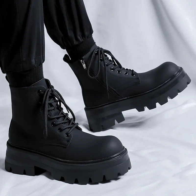 men's luxury fashion platform boots black trendy autumn winter shoes party nightclub dress original leather boot ankle botas man
