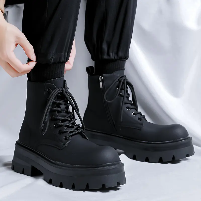 men's luxury fashion platform boots black trendy autumn winter shoes party nightclub dress original leather boot ankle botas man