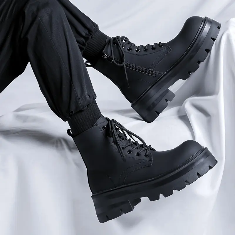 men's luxury fashion platform boots black trendy autumn winter shoes party nightclub dress original leather boot ankle botas man