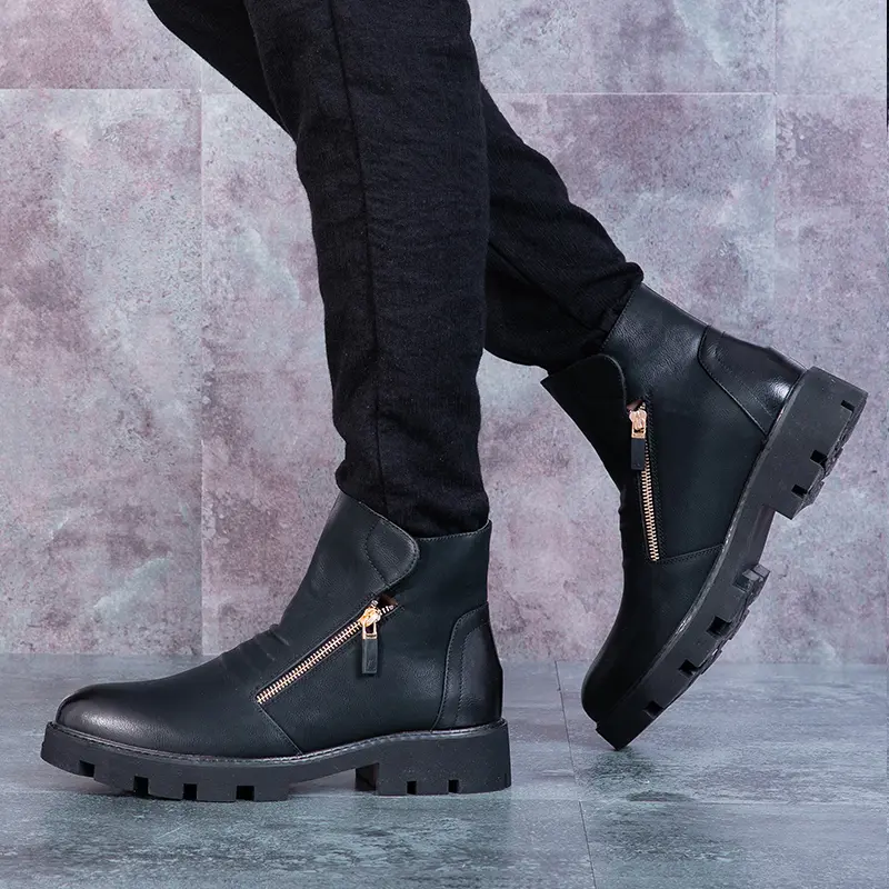 British fashion mens boots handsome cowboy boot autumn winter genuine leather platform boot street style ankle botas masculinas