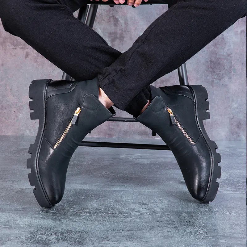 British fashion mens boots handsome cowboy boot autumn winter genuine leather platform boot street style ankle botas masculinas