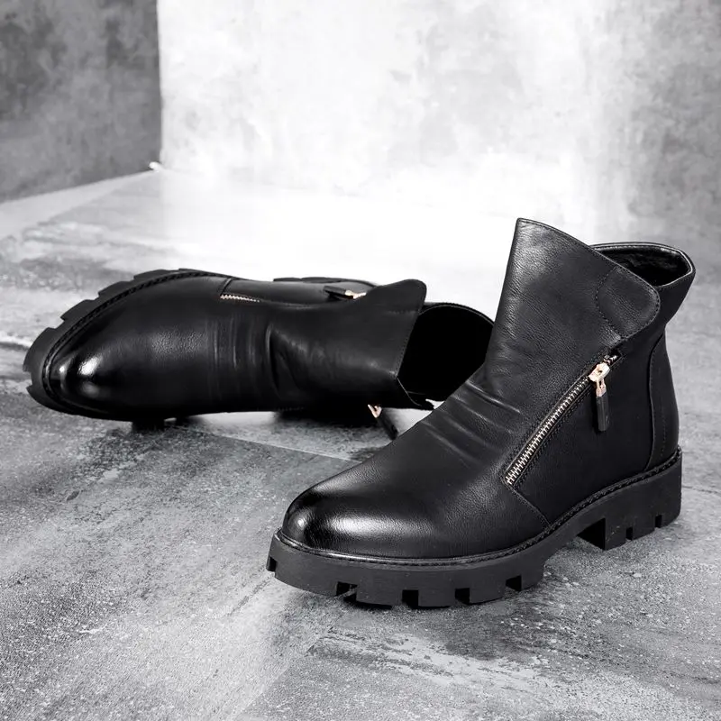 British fashion mens boots handsome cowboy boot autumn winter genuine leather platform boot street style ankle botas masculinas