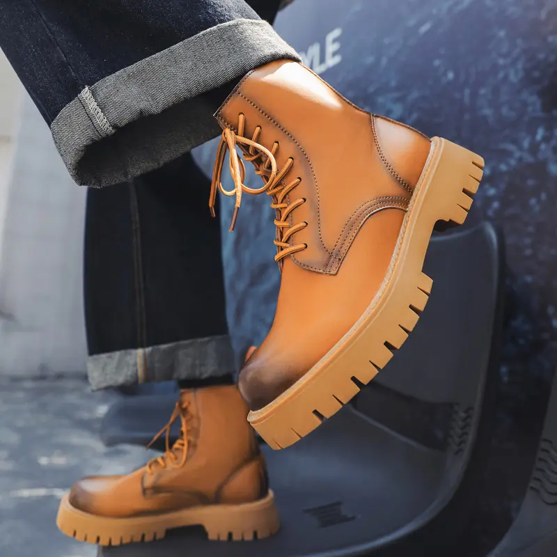 England style men casual party nightclub high motorcycle boots autumn winter shoes cowboy original leather boot platform botas