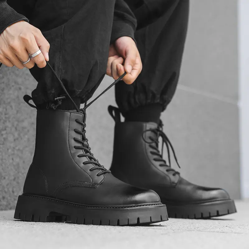England style men casual party nightclub high motorcycle boots autumn winter shoes cowboy original leather boot platform botas