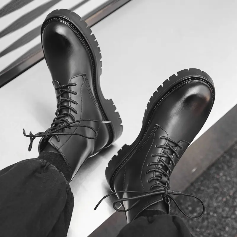England style men casual party nightclub high motorcycle boots autumn winter shoes cowboy original leather boot platform botas