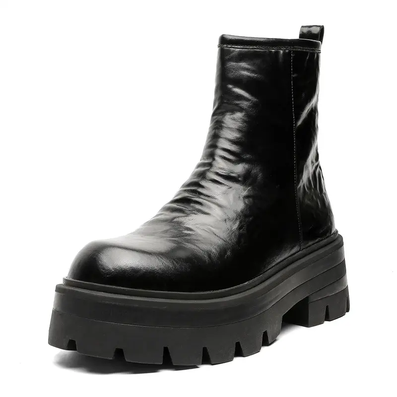 mens fashion hip hop rock dress high chelsea boots brand designer shoes black trendy cowboy genuine leather boot platform botas