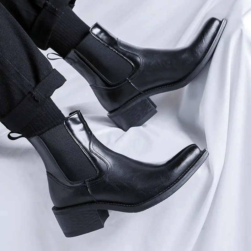 mens fashion punk goth cocked wizard boots designer pointed toe shoes cowboy ankle boot cool genuine leather chelsea botas mans