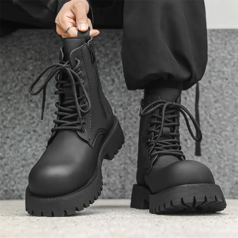 big size men casual original leather boots black stylish autumn winter shoes cowboy platform boot cool high motorcycle botas man